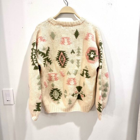 Vintage 80s 90s Outback Red Cream and Green Patterned crewneck Sweater large - Picture 6 of 8
